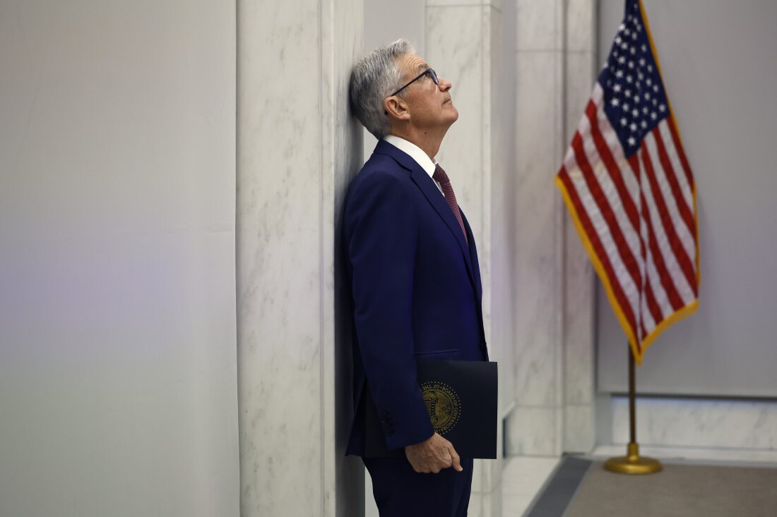 Fed Chair Jerome Powell prepares to deliver remarks at a conference on Nov. 8, 2023, in Washington, D.C. The Fed is set to cut interest rates for the first time since 2001 later on Wednesday — but will need to decide on the size of the move.