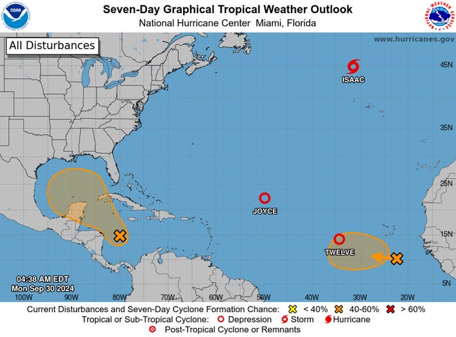 The National Hurricane Center said Monday it is currently tracking five systems in the Atlantic Ocean.