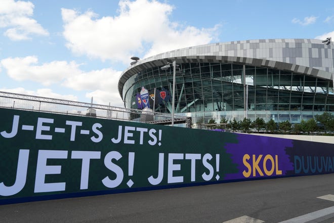 Oct 5, 2024; London, United Kingdom; A general overall view of Tottenham Hotspur Stadium, the site of the 2024 NFL London Games between the New York Jets and Minnesota Vikings (Oct. 6) and the Jacksonville Jaguars and the Chicago Bears (Oct. 13). Mandatory Credit: Kirby Lee-Imagn Images