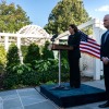 Vice President Harris speaks at the vice president's residence at the U.S. Naval Observatory on Oct. 7, in Washington, D.C. Harris and second gentleman Doug Emhoff marked the one-year anniversary of the Oct. 7 attacks in Israel by planting a memorial tree.