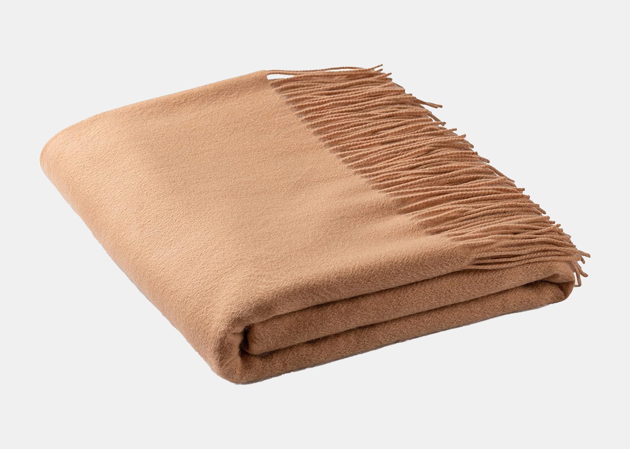 A tan cashmere blanket