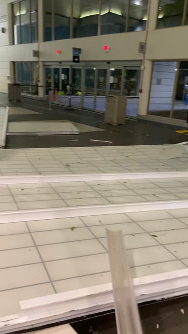 Hours after Hurricane Milton made landfall near Siesta Key, Florida, the storm's winds caused a 30-foot piece of skylight to fall from the roof of the Melbourne Orlando International Airport (across the state) at 2 a.m. Thursday, Oct. 10, 2024. The hole in the roof was 30-by-40 feet, according to Greg Donovan, executive director of Melbourne Orlando International Airport. Shown is the piece of skylight that fell.