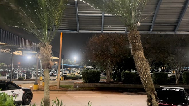 Hours after Hurricane Milton made landfall near Siesta Key, Florida, the storm's winds whipped through Brevard County. Trees flail at the Melbourne Orlando International Airport at 1:30 a.m. Thursday, Oct. 10, 2024.