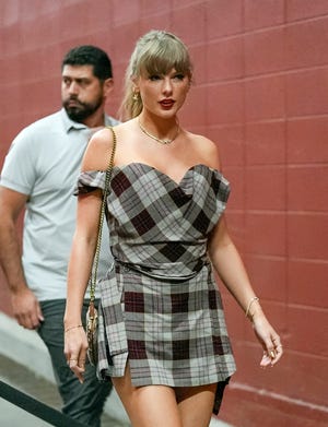 Oct 7, 2024; Kansas City, Missouri, USA; Recording artist Taylor Swift arrives prior to a game between the New Orleans Saints and the Kansas City Chiefs at GEHA Field at Arrowhead Stadium. Mandatory Credit: Jay Biggerstaff-Imagn Images