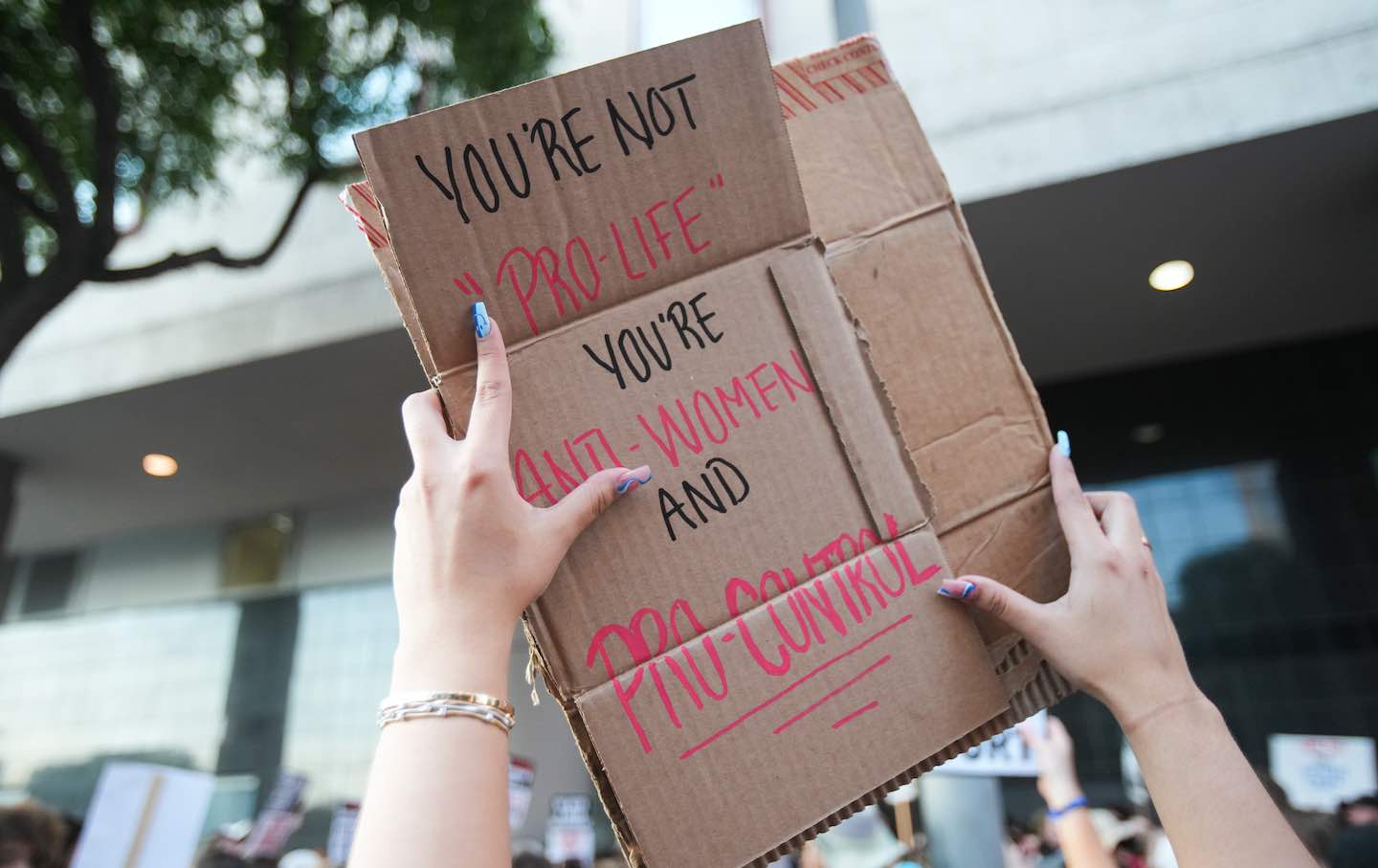 Abortion-rights demonstrators protest outside the Bob Casey Federal Courthouse on June, 24, 2022, in Houston, after the Supreme Court overturned Roe v. Wade.