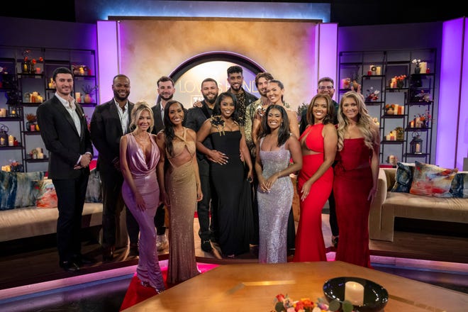 Leo Braudy, Timothee Godbee, Brittany Wisniewski, Nick Dorka, Monica Davis, Tyler Francis, Ashley Adionser, Ramses Prashad, Garrett Josemans, Taylor Krause, Marissa George, Alexandra Byrd, Stephen Richardson and Hannah Jiles in the "Love Is Blind" Season 7 reunion.