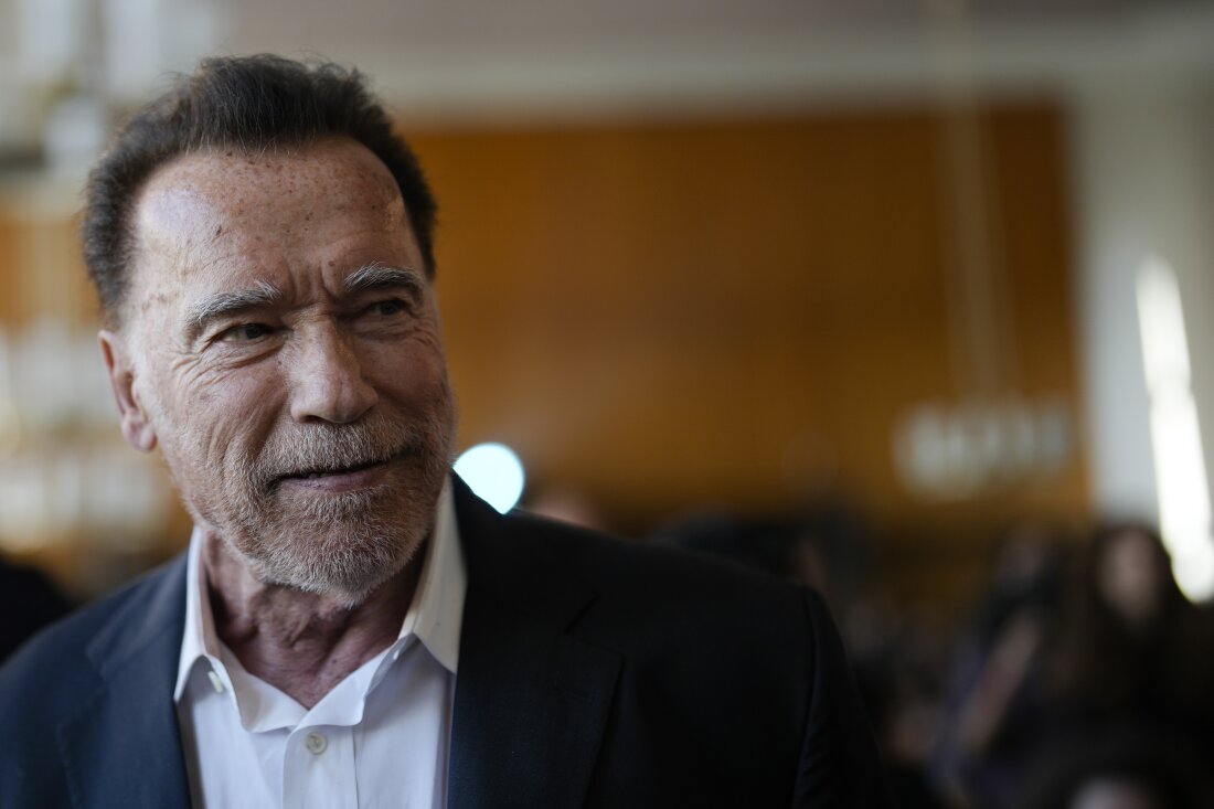 Former California governor and actor Arnold Schwarzenegger arrives for a ceremony to receive a honorary doctorate by the Hertie School, a university of governance, in Berlin, Germany, Tuesday, Sept. 17, 2024.