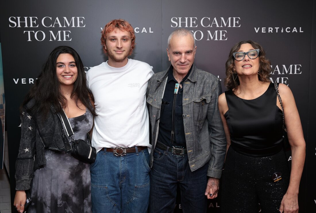 Ronan Day-Lewis (in white T-shirt) attended a film screening in New York City last year with a group that included his father, Daniel Day-Lewis, and mother, Rebecca Miller, right. 