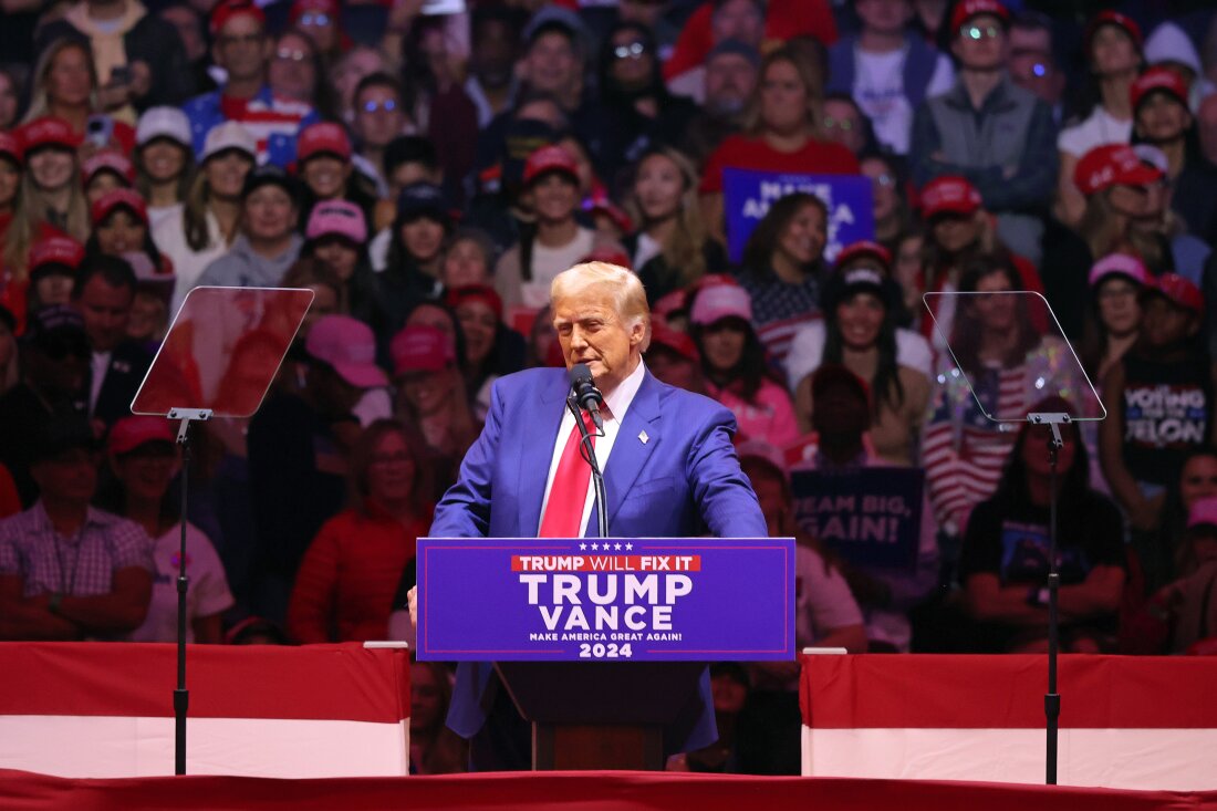 Republican presidential nominee, former U.S. President Donald Trump, speaks at a campaign rally at Madison Square Garden on Sunday in New York City.