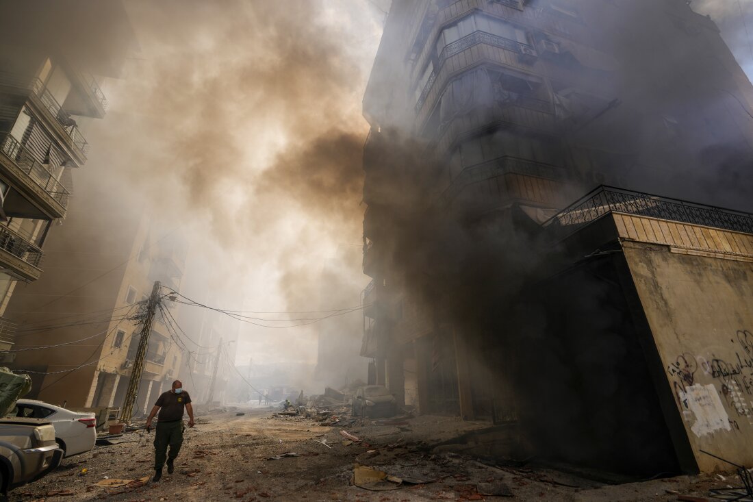 Smoke rises from the site of an Israeli airstrike in Dahiyeh, Beirut, Lebanon, Wednesday.