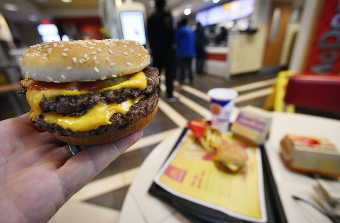 A McDonald's Double Quarter Pounder is shown on March 6, 2018, in Atlanta.