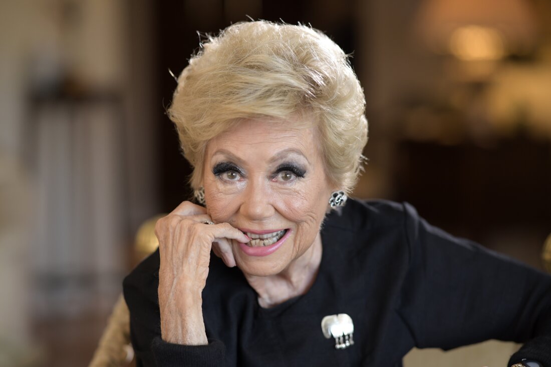 Actress Mitzi Gaynor poses in her apartment in Beverly Hills, Calif., on May 26, 2021.