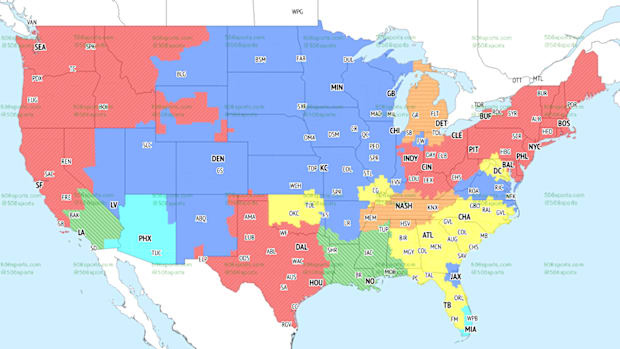 The Saints-Chargers game is projected in green.