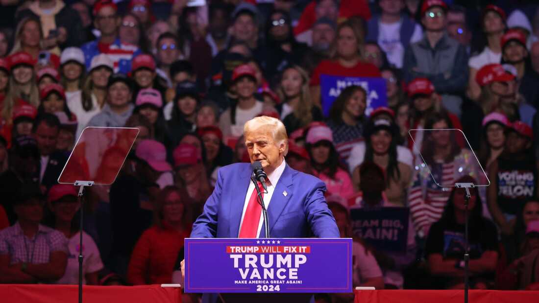 Republican presidential nominee, former U.S. President Donald Trump, speaks at a campaign rally at Madison Square Garden on Sunday in New York City.