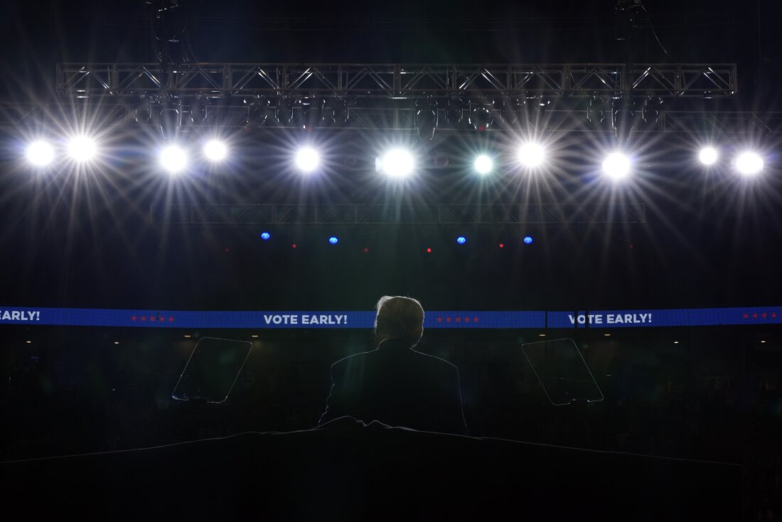 Republican presidential nominee former President Donald Trump speaks at a campaign rally at the Bryce Jordan Center on Oct. 26. in State College, Pa.