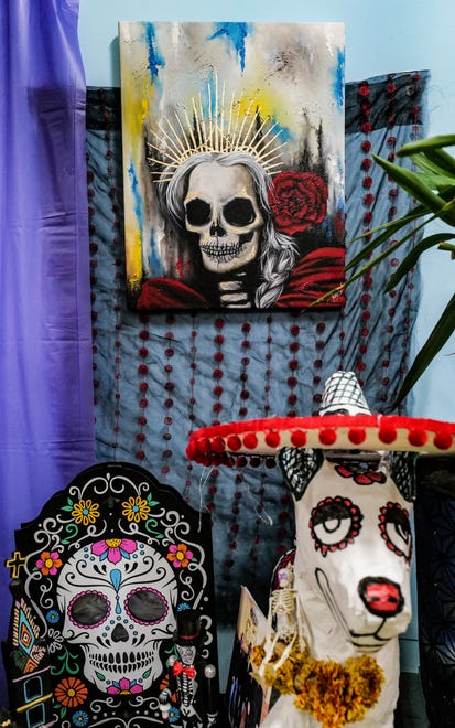 Details of the community ofrendas on exhibit through Sunday, November 3rd at the State of Michigan Museum and sponsored by Casa de Rosado Galeria and Cultural Center in Lansing.