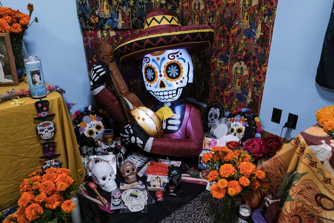 Details of the community ofrendas on exhibit through Sunday, November 3rd at the State of Michigan Museum and sponsored by Casa de Rosado Galeria and Cultural Center in Lansing. Friday, Nov. 1, 2024.