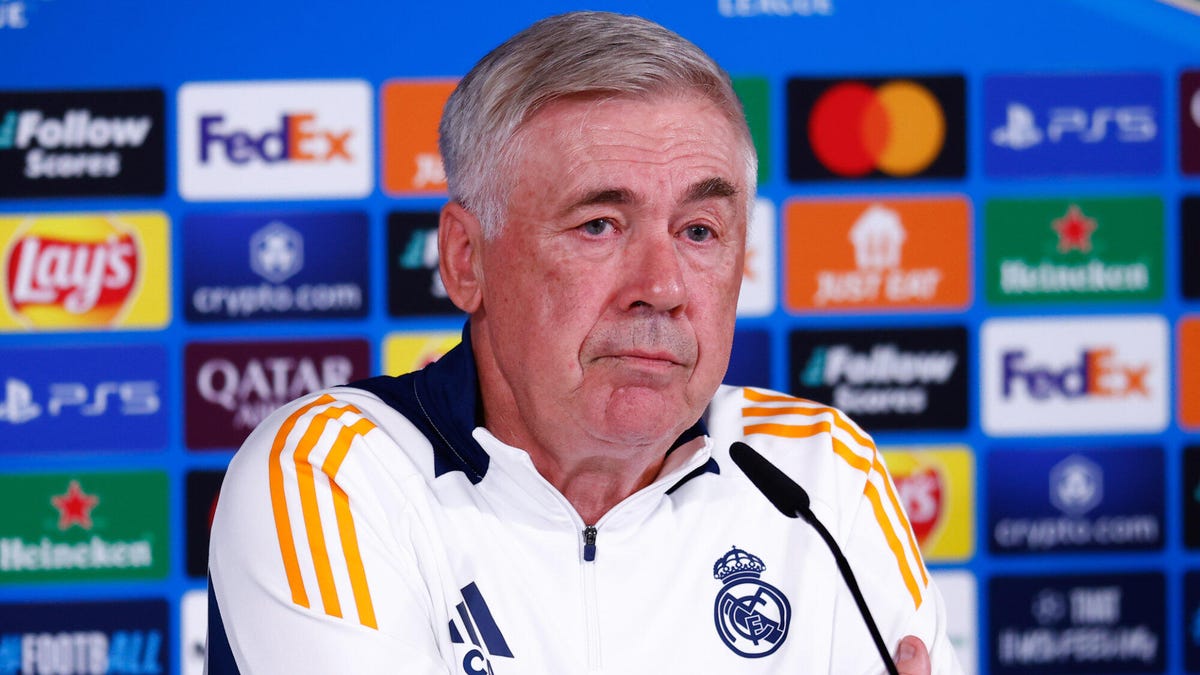 Real Madrid manager Carlo Ancelotti looking onwards during a press conference.