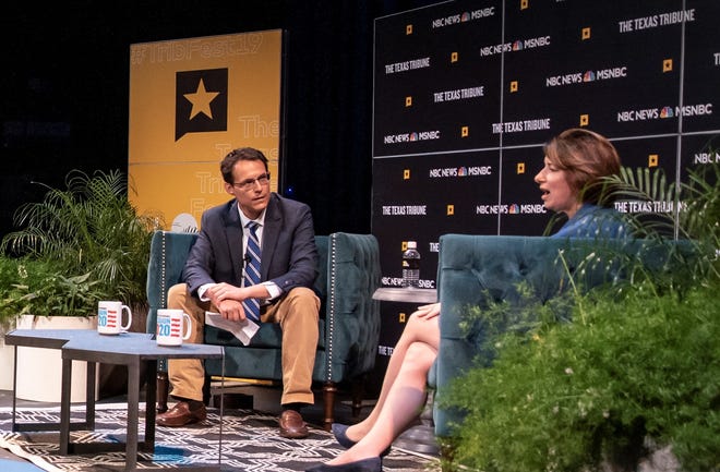 Democratic presidential candidate Sen. Amy Klobuchar (D-MN) answers a question from NBC correspondent Steve Kornacki during a panel at The Texas Tribune Festival on September 28, 2019 in Austin, Texas.