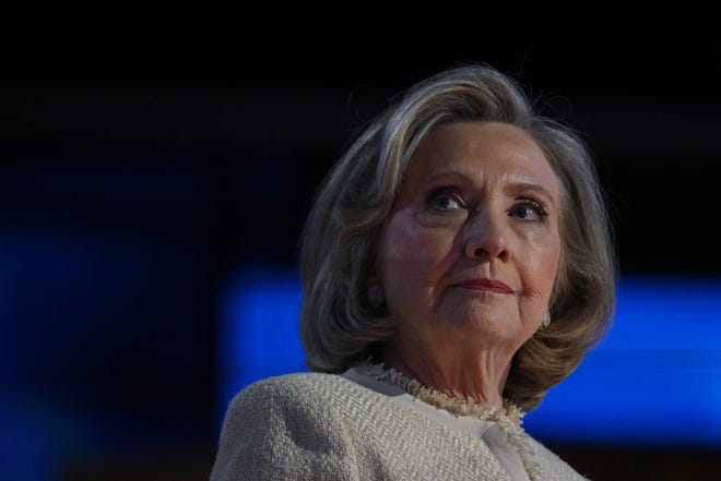 Former U.S. Secretary of State Hillary Clinton speaks on Day one of the Democratic National Convention (DNC) at the United Center in Chicago, Illinois, U.S., August 19, 2024.