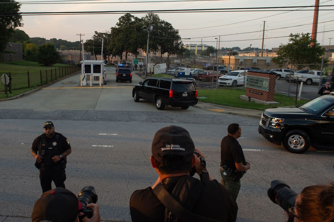 Trump's motorcade arrives at the Fulton County jail in Atlanta, Georgia, on Thursday, August 24, 2023.