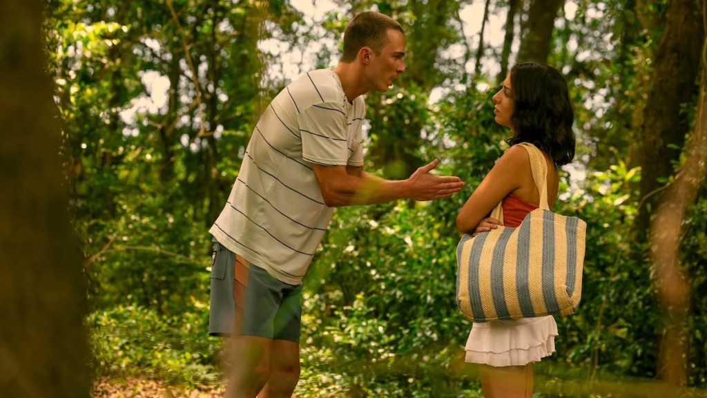 Drew Starkey as Rafe, Fiona Palomo as Sofia in episode 404 of "Outer Banks." (Credit: Jackson Lee Davis/Netflix)