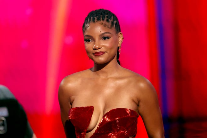 Halle Bailey speaks on stage during the 2024 MTV Video Music Awards at UBS Arena on Sept. 11, 2024, in Elmont, New York.