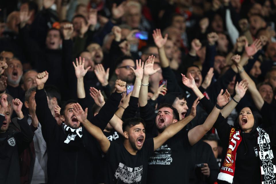 Greek fans make themselves heard at Old Trafford (Getty Images)