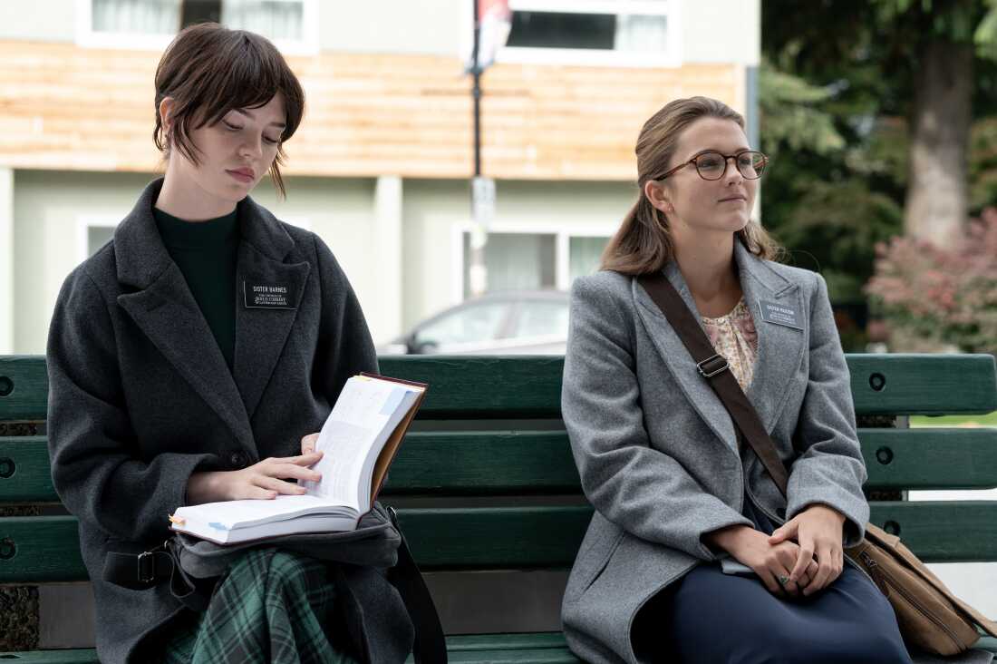 Sophie Thatcher (left) and Chloe East (right) portray Mormon missionaries in the new film, 