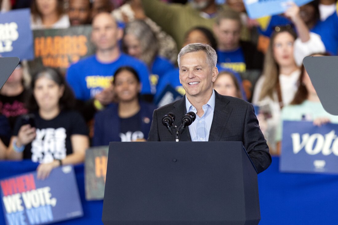 North Carolina Attorney General Josh Stein speaks during a Get Out the Vote rally in Raleigh, North Carolina, on October 30, 2024.